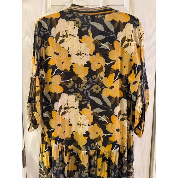 Blank London Dress Sz M Yellow Floral Womens Tunic Button Down Roll Tab Boho - Picture 10 of 14